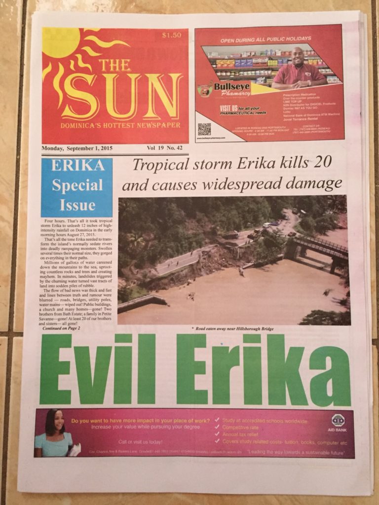 A local newspaper sums up the feelings of the people of Dominica toward Tropical Storm Erika.